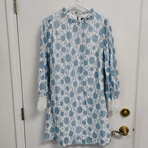 Allegra K Blue and White Floral Long Sleeve Dress